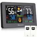 Newentor Weather Station Wireless Indoor Outdoor Thermometer, Color Display Digital Weather Thermometer with Atomic Clock, Barometric Pressure, Forecast Station with Adjustable Backlight,Black,2Sensor