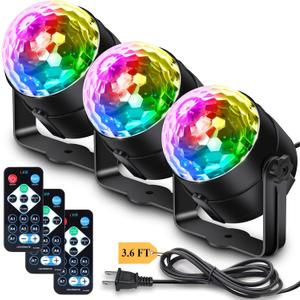 Apeocose 3-Pack Disco Ball Party Lights Sound Activated with Remote Control, 12 Modes Strobe Stage DJ Lights for Home Room Karaoke Dance Party Supplies Birthday Party Decorations White Elephant Gifts