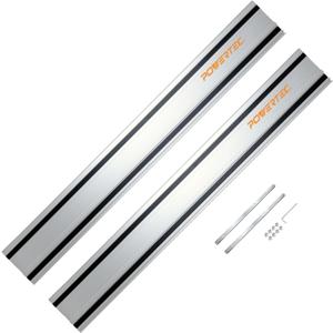 POWERTEC 110" Track Saw Guide Rail Joining Set for Milwaukee Track Saws - Includes 2x55" Aluminum Extruded Rails and Connectors for Woodworking Projects, 71871
