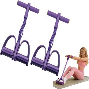 Pedal Resistance Band with Handles, 8-Tube Foot Exercise Band for Home Workout, Full Body Fitness Pull Rope for Abs, Arms, Legs, Non-Slip Foam Grips, 2 Pack