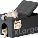 3-in-1 Cat Litter Box Enclosure with Odor Control, Multi-Functional Hidden Litter Box Furniture Bench, Dog Proof, Space-Saving Ottoman Cabinet with Flip-Up Lid, Extra Large, Dark Grey (XL)