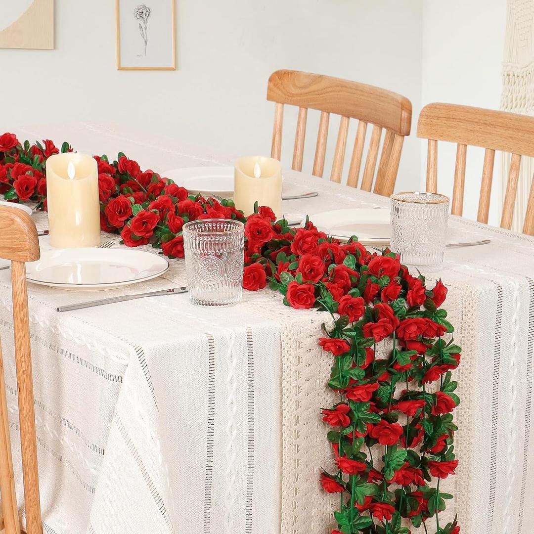 2pcs Artificial Flowers Garland 
Fake Red Roses Vines Silk Flowers Faux Plastic Outdoor Hanging Floral Ivy Garland Decoration for Wedding Arch Bedroom Home Wall Backdrop Room Decor