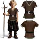 G.C Kids Renaissance Shirt Cloak Costume Belt Boys Medieval Costume Accessories Outfit Knight Hooded Cape Halloween Cosplay, 150