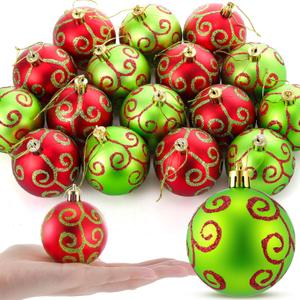 Syhood 24 Pcs Red Green Christmas Ball Ornaments, 2.4 Inch Glittering Plastic Hanging Decorations for Christmas Tree, Shatterproof Christmas Tree Balls for Xmas Wedding Party Decorations(Striped)