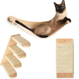 Cat Wall Shelves - Four Step Cat Shelf with Scratch Board, Mounted Cat Shelves, Sturdy Cat Wall Furniture for Indoor Cats Pack of 6