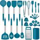 LIANYU 27 PCS Kitchen Utensils Set with Holder, Silicone Cooking Utensils Spatula Set with Stainless Steel Handle, Kitchen Cooking Gadgets Tools for Nonstick Cookware Set, Heat Resistant, Blue