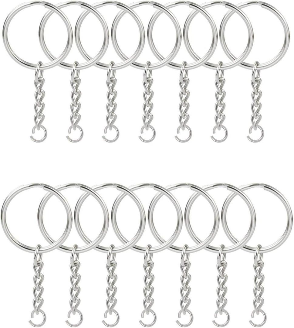 6 x KINGFOREST 50-Piece Split Key Ring Kit with Chains & Jump Rings - 1 Inch Silver Nickel Bulk Jewelry Making Supplies for DIY Keychains, Charms, Crafts