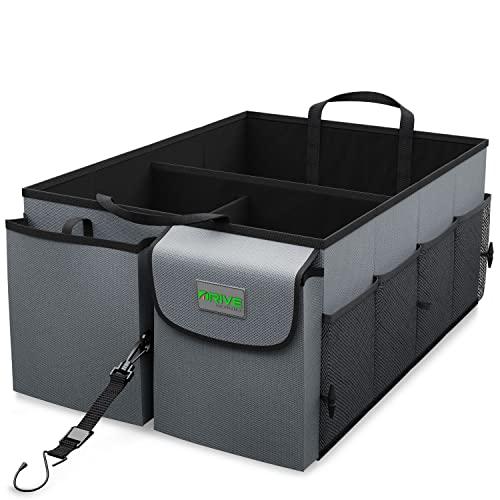 DRIVE - Car Trunk Organizer - Collapsible, Multi-Compartment Automotive SUV Car Organizer for Storage w/Adjustable Straps - Truck & Car Accessories for Women and Men - Grey