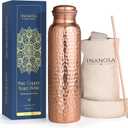 Pure Copper Water Bottle 34 oz – 100% Authentic Uncoated Hand-Hammered Finish – Leakproof Ayurvedic Joint-Free Heavy Duty Reusable Flask for Gym, Home & Travel
