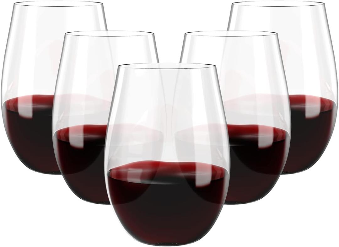 FOCUSLINE 20 Pack 16 Oz Plastic Wine Glasses, Stemless Plastic Wine Cups Heavy Duty, Unbreakable Disposable Wine Glasses for Wedding or Party