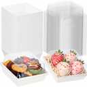 100Pack White Charcuterie Boxes 4x4 with Clear Lids - 2.3" Tall Pastry Boxes for Bakery, Mini Cakes, Pie, Chocolate Covered Strawberries & Party Treats Small Business Supplies