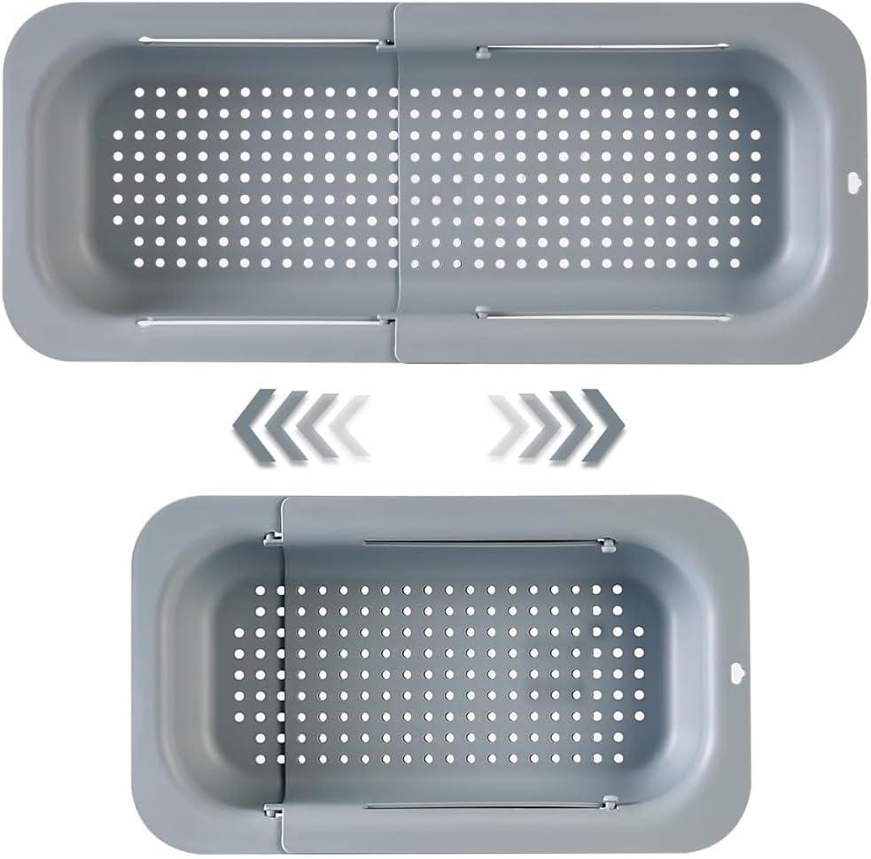 Extendable Sink Colander Strainer Basket Collapsible Over-the-Sink Drainer for Washing Vegetables & Fruits, Draining Pasta, and Drying Dishes Adjustable Kitchen Essential Gray Extendable Sink Colander Strainer Basket Collapsible Over-the-Sink Drainer for Washing Vegetables & Fruits, Draining Pasta, and Drying Dishes Adjustable Kitchen Essential Gray