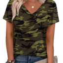 WEESO Floral Tops for Women Casual T Shirts Short Sleeve V Neck Outfits Baggy Shirts for Women, XL