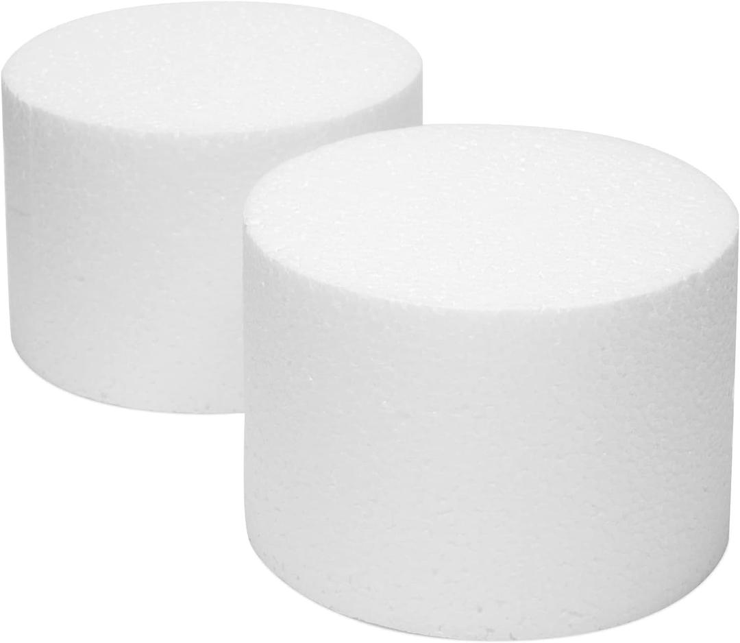 Bright Creations Cake Dummy Foam Cylinder Set - 6 In x 4 In, White, 2-Pack - Reusable Foam Craft Cylinders for Decorating Practice