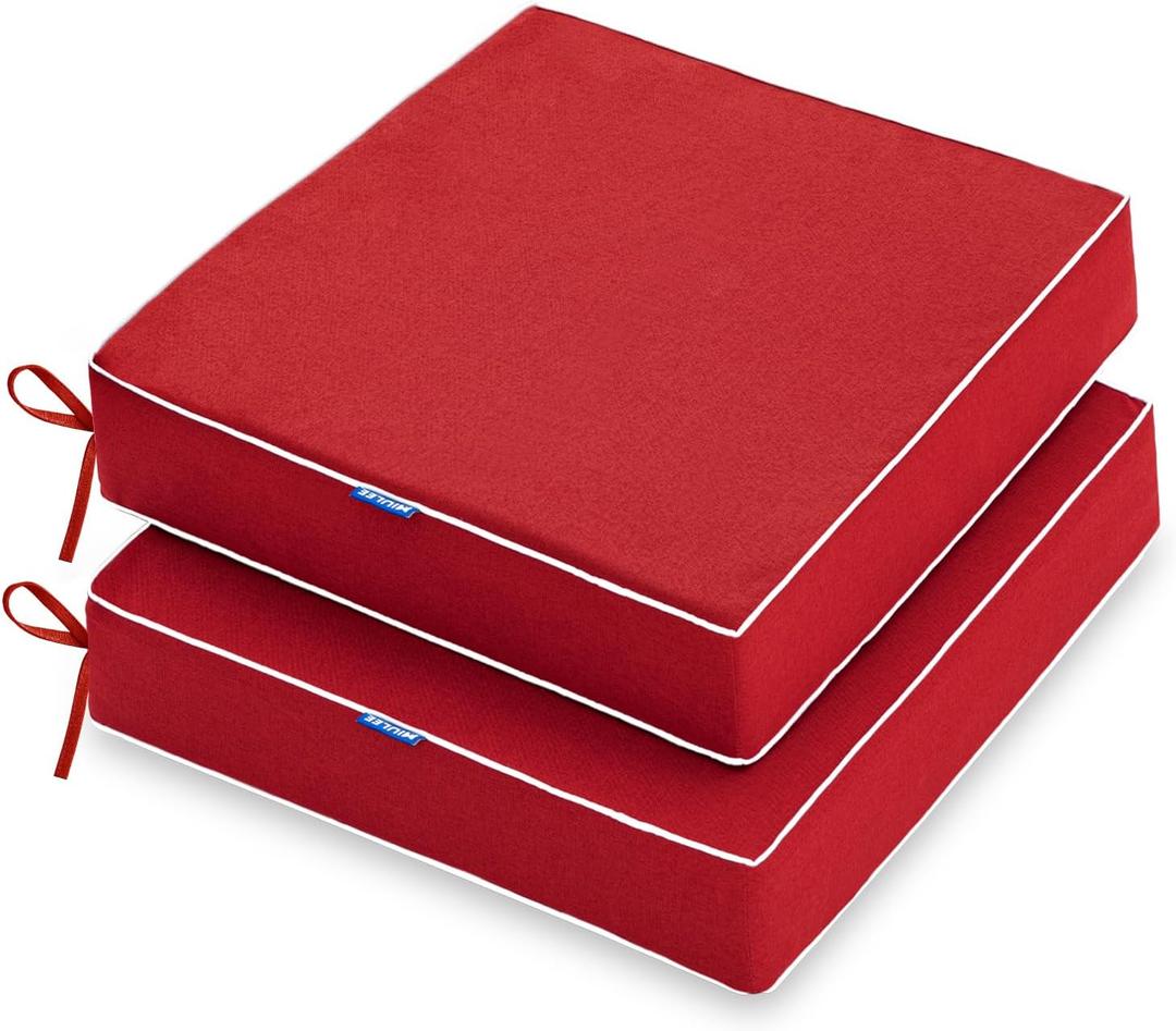 MIULEE 24 x 24 x 4 Inch Outdoor Chair Cushions,Waterproof Seat Cushions for Patio Furniture Garden with Ties Patio Chair Cushions Set of 2,Red