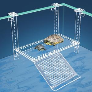 Hanging Turtle Dock Turtle Tank Accessories Adjustable, Large Basking Platform with Freely Installable Climbing Ramps for Aquatic Turtles Sturdy, Wobble-Free Design in Acrylic Material 13'' (13 x 6.9 Inch)