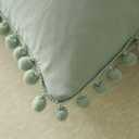 Pom Standard Size Pillow Shams Set of 2, Boho Ball Tassel Trimmed Pillowshams, Pompom Fringe Cute Microfiber Pillowcases, 20x26 Inch, Sage Green