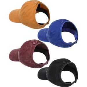 Jiuguva 4 Pack Backless Ponytail Hat for Dreadlocks Women Retro Washed Distressed Baseball Cap Adjustable