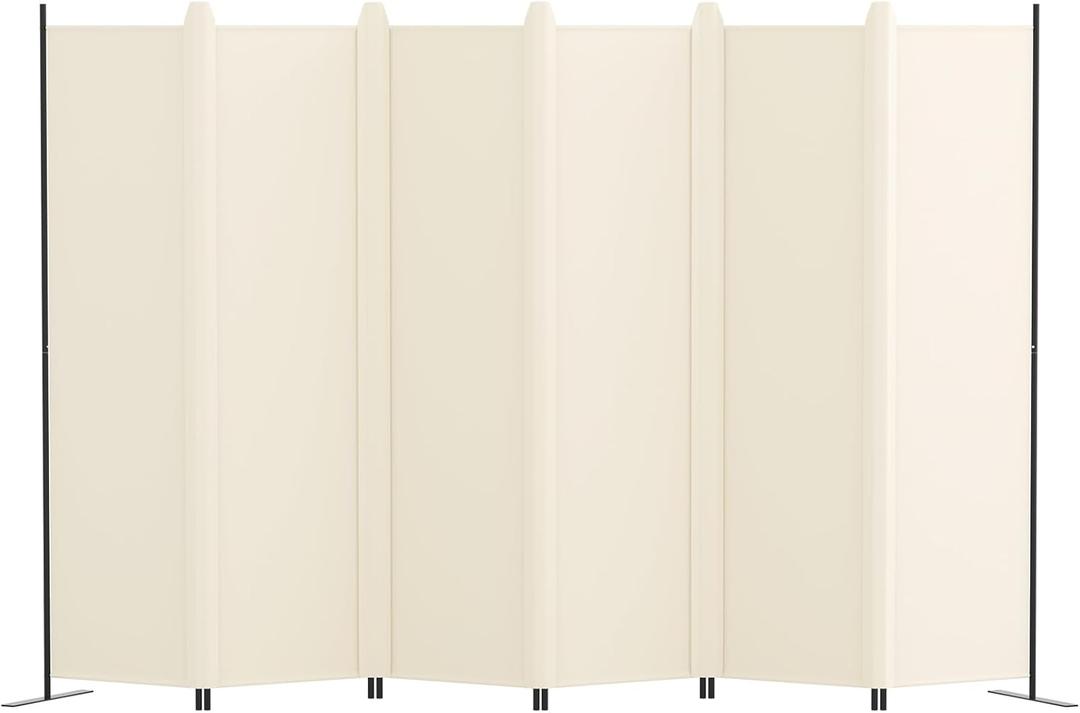 Kokorona 6 Panel Room Divider, 6FT Tall Folding Privacy Screen Wall Dividers, Portable Privacy Screen Freestanding Room Divider for Room Separation, Included - Cover Strips, Beige, 120''W x 72''H