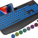 Trueque Wireless Keyboard with 7 Colored Backlits, Wrist Rest, Phone Holder, Rechargeable Ergonomic Keyboard with Silent Light Up Keys, Cordless Computer Keyboard for Windows, Mac, Laptop