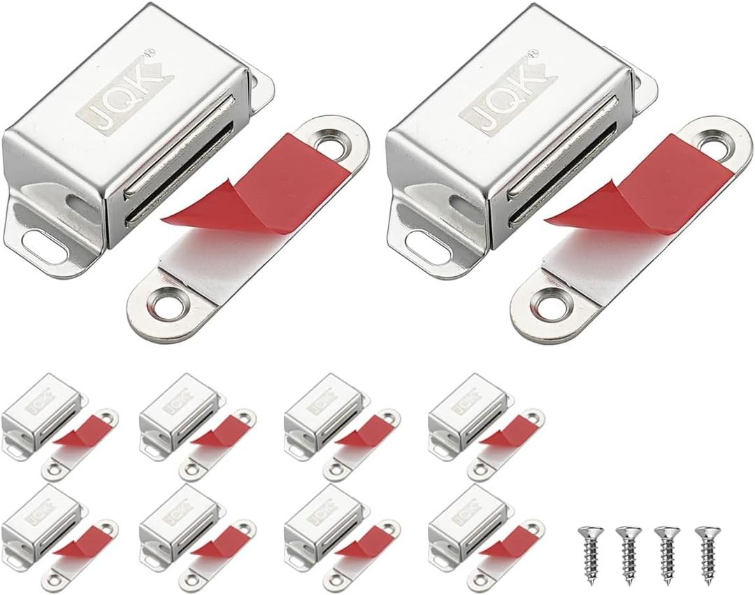 JQK Magnetic Cabinet Door Catch, Stainless Steel Closet Catches 10 Pack with Strong Magnetic, Furniture Latch 30 lbs, CC101-P10