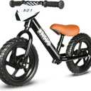 KRIDDO Toddler Balance Bike 2 Year Old,12 Inch Push Bicycle with Customize Plate (3 Sets of Stickers Included), Steady Balancing, Gift Bike for 2-5 Boys Girls, Black