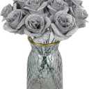 30PCS Silver Roses Artificial Flowers Fake Glitter Roses Silk Flower for DIY Crafts Wedding Bouquet Party Home Decor(Silver)