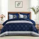 DJY Boho Comforter Set King Size, Navy Blue Striped Bed in a Bag 7 Pieces Comforter with Sheet Set, Soft Microfiber Reversible Bedding Set for All Season(104''x90'')