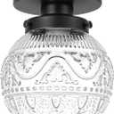 Semi Flush Mount Ceiling Light Fixtures, Vintage Globe Glass Ceiling Light Fixture, Antique Small Black Hallway Light Fixtures for Bedroom, Closet, Entryway, Bathroom, Kitchen (Black clear glass shade)