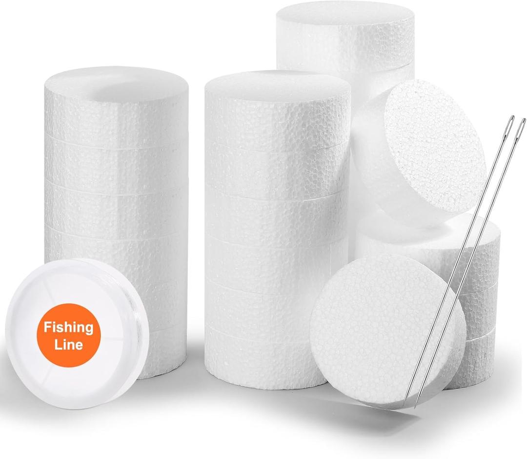 24Pcs Craft Foam Circles 3 Inch Foam Discs Round Polystyrene Circles with Fishing Line, Needles for Jumbo Friendship Bracelet Banners Birthday Decoration DIY Projects