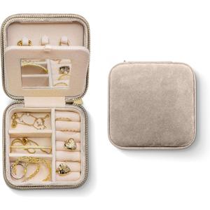 Benevolence LA Plush Velvet Jewelry Box | Travel Jewelry Case Organizer with Mirror | Featured in Oprah's Favorite Things | Best Gifts For Daughter, Girlfriend, Mom | Gifts For Her - Champagne