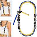 2026 Graduation Lei with Honor Cord, Double Braided Ribbon Money Leis Set for Class of 2026 Men Women High School College Grad Necklace Gift Accessories (Blue Yellow)