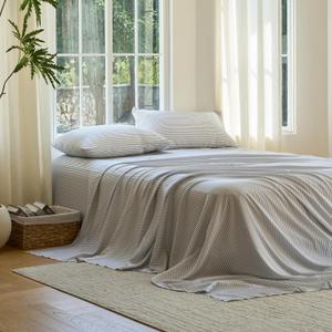 DOZ Sheet Set, 100% Viscose derived from Bamboo, Organically Grown, Buttery Soft, Cooling Sheets, High GSM, Deep Pockets - 4 Piece - 2 Pillowcases 1 Fitted Sheet 1 Top Sheet (Stripe, Full)