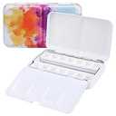 LOONENG Empty Watercolor Palette, Empty Watercolor Tin with Fold Out Palette, Small Colorful Watercolor Tray Palette with 14 Empty Half Pans for Plein Air Painting and Sketching