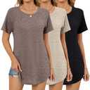 4 x Ficerd 3 Pack Women's Short Sleeve Tunic Tops, 3-Color Set, Medium