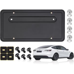 109684400B Rear License Plate Frames for Tesla Model Y and Model 3, Rear Plate Holder with Metal Stainless Steel Screws Cap and Screws, Rust Proof Rattle Proof Rear Plate Mounting Kit
