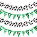 2 x Soccer Banner, DIY Required Soccers Sports Paper Garland Pennant Bunting Flag Party Decorations for Man Women Birthday Party Supply