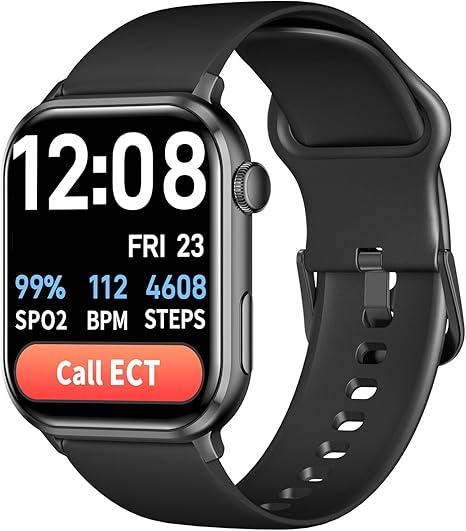 Bluetooth Smartwatch BT2 for Seniors Men and Women, Personal Emergency PERS, Health Monitor, Heart Rate, Blood Oxygen Measuring, Fall Detection, Medication Reminder, Midnight (Black)