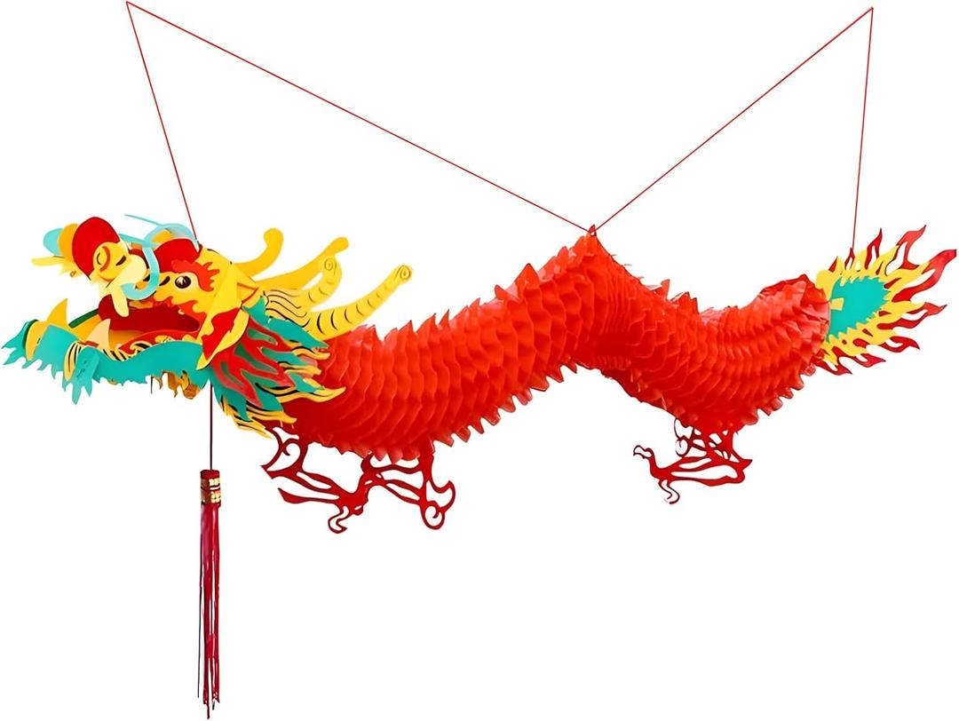 3D Chinese Paper Dragon Garland, Hanging Decoration for New Year Party Mid-Autumn Festival Spring Festival Ornaments (39 inch)