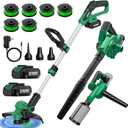 KIMO Weed Wacker and Blower Combo with 2 x 2.0Ah Battery & Charger, 12 Inch Electric Weed Eater w/6pcs Line Spools, 4-in-1 Leaf Blower Cordless w/Vacuum, 3 Nozzles & 20" Extended Tube for Yard, Garden