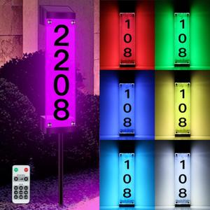 Solar Address Sign - Solar House Numbers for Outside Waterproof Color Changing Address Plaques with Remote Control, LED House Numbers for Yard Street Door Outdoor Home with Stake (Multicolor)