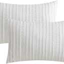 JELLYMONI 2 Pack White Pillowcases Standard Size, Soft Microfiber Striped Tufted Pillow Covers with Envelope Closure (Pillows are not Included)