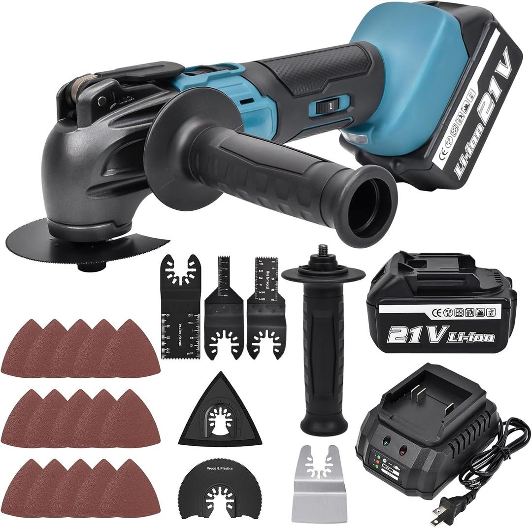 Cordless Oscillating Tool,Oscillating Multitool with Auxiliary Handle,4.0 Oscillation Angle,6 Variable Speed Oscillating Multi-Tool with 25 Pcs Saw Accessories for Cutting Grinding (with 1 battery)