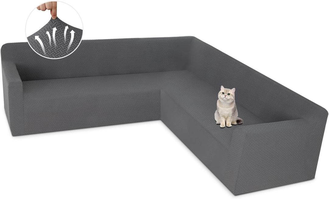 ALIECOM Stretch Corner Sectional Couch Covers L Shape Sofa Covers Washable Sectional Slipcovers U Shape Jacquard Living Room Pet Dogs Furniture Protector with Elastic Bottom (Medium Gray, X-Large)