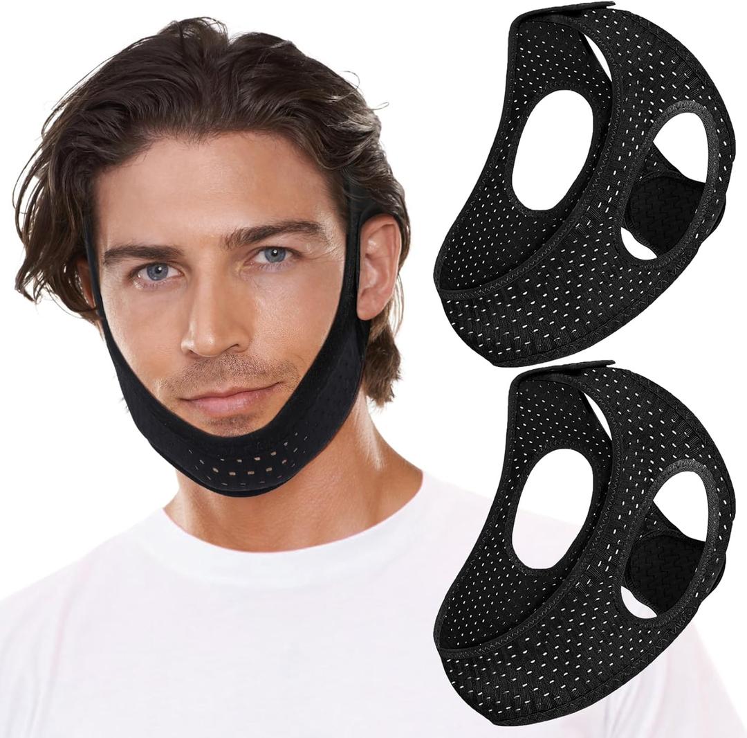 2 Pack Anti Snore Chin Strap for Sleeping, Mouth Jaw Tape Snoring Stopper Sleep Devices CPAP Users Breathing Head Mouthpiece Solution Keep Closed Advancement Reducing Aids Women Men Machine (Black)