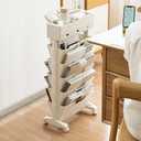 5 Tier Rolling Book Cart Multi-Functional Movable Storage Bookshelves with Lockable Wheels for Study Office Library Classroom, White (White, with Wheel)