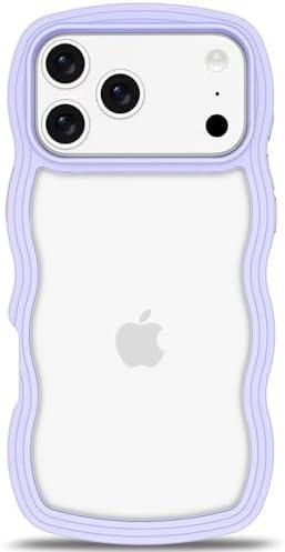 Anuck for iPhone 17 Pro Max Case Wavy Edge Clear Back Design, Anti-Slip Grip Cute Wave Curly Frame Shape Shockproof Soft TPU & Hard Bumper Protective Phone Case Cover for Women Girls, Purple