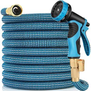 50 FT Garden Hose -2026 Newly Upgraded Expandable Garden Hoses with 10 Function Spray Nozzle, Extra Strength Fabric, Pure Brass 3/4'' Fittings, Leak-Proof, Lightweight, Kink-Free Hose(Gray Blue)