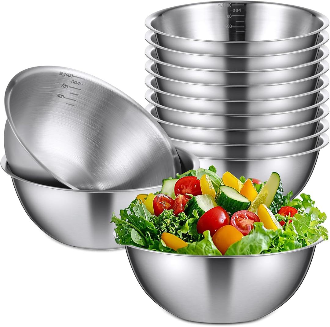 Honeydak 12 Pcs 304 Stainless Steel Mixing Bowls with Graduations, 31 oz Salad Bowls Metal Serving Reusable Baking Food Storage Containers for Baking, Cooking, Making Salads, Soups, Ice Cream, Noodles