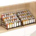 RUILALIFE 4-Tier-Spice-Rack-Organizer-for-Cabinet, Adjustable Depth Spice Holder Shelf For Countertop Pantry Cupboard, Metal Tiered Seasoning Organizer,Display Shelf Riser (Black-2 Pack)